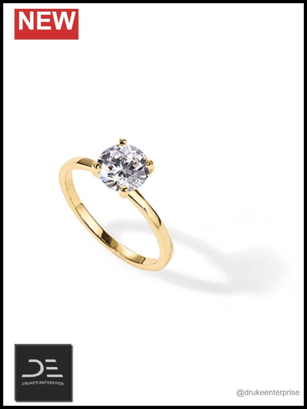 18K Gold Plated Sterling Silver Moissanite Engagement Ring Round 1.5 CT
